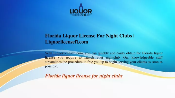 florida liquor license for night clubs