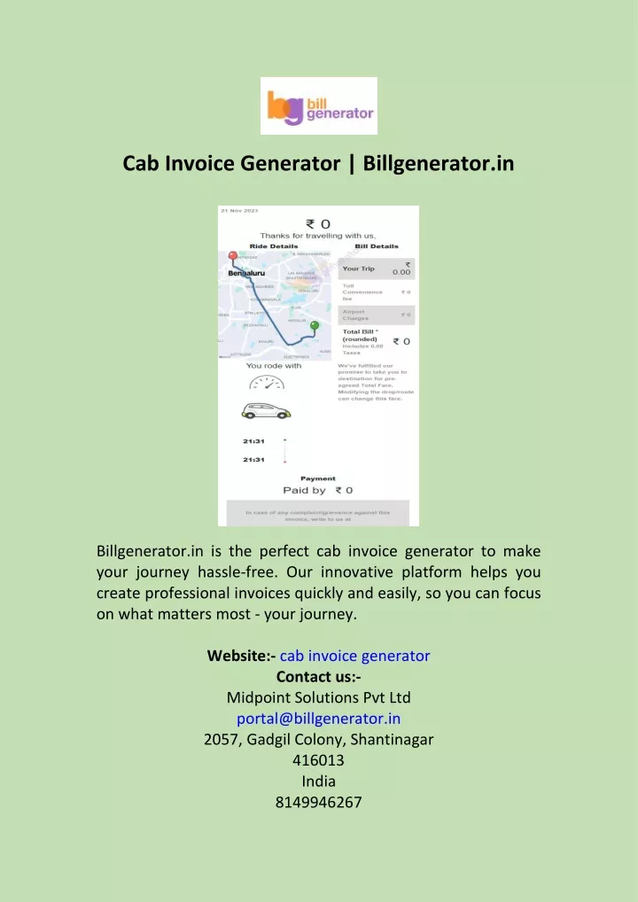 cab invoice generator billgenerator in