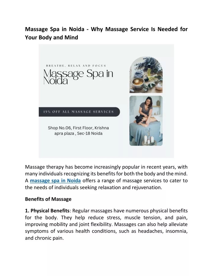 massage spa in noida why massage service