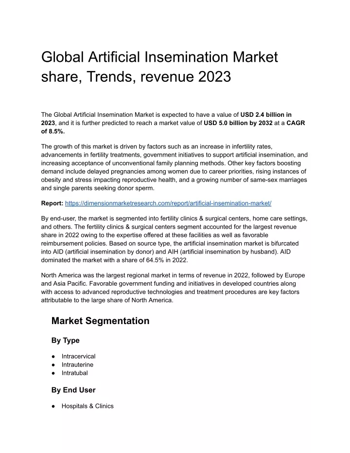 global artificial insemination market share