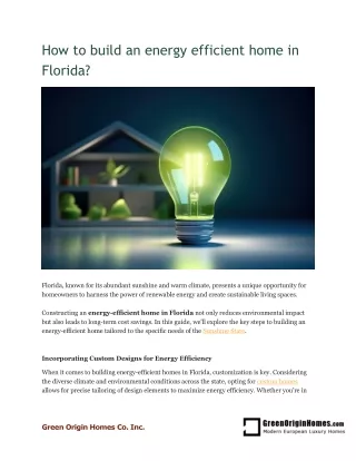 How to build an energy efficient home in Florida?
