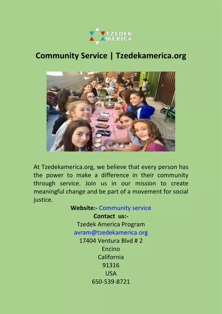 community service tzedekamerica org