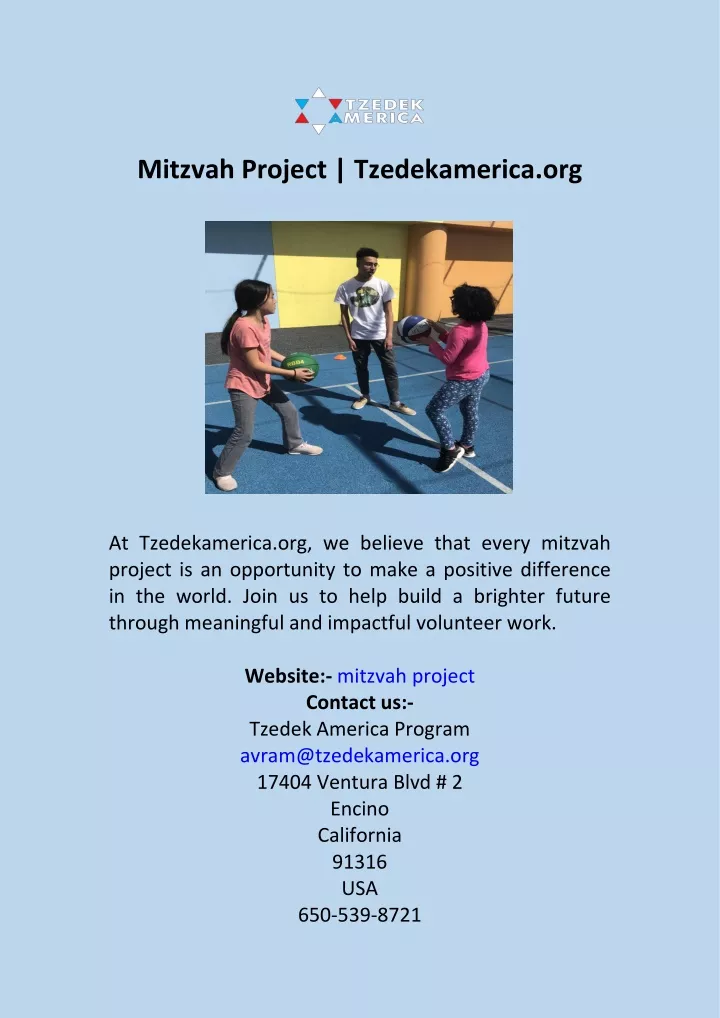 mitzvah project tzedekamerica org