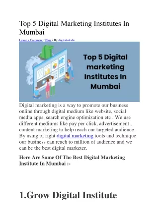 Top 5 Digital Marketing Institutes In Mumbai