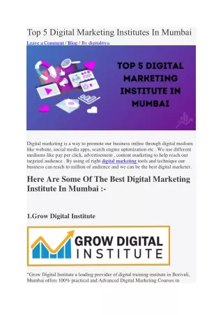 Riya's blog on Top 5 Digital Marketing Institutes In Mumbai