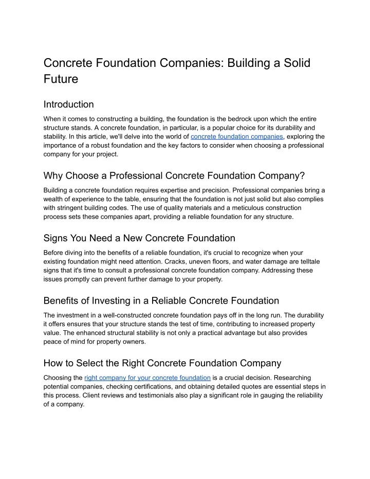 concrete foundation companies building a solid