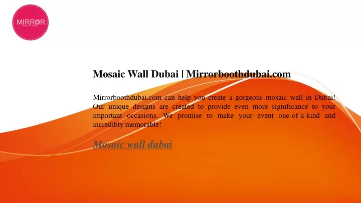 mosaic wall dubai mirrorboothdubai