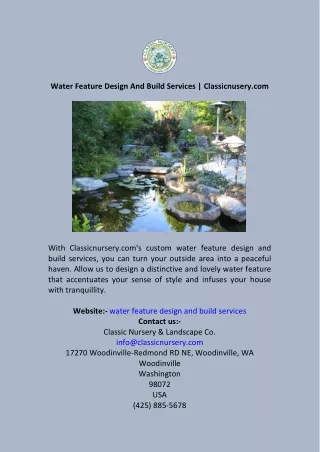 Water Feature Design And Build Services  Classicnusery.com
