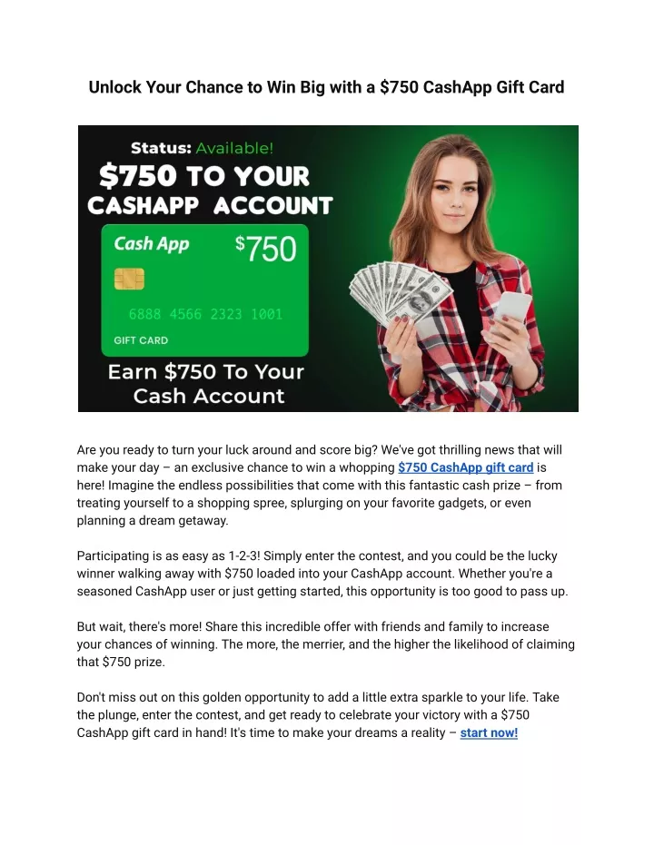 unlock your chance to win big with a 750 cashapp