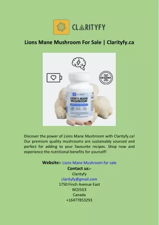 Lions Mane Mushroom For Sale  Clarityfy.ca