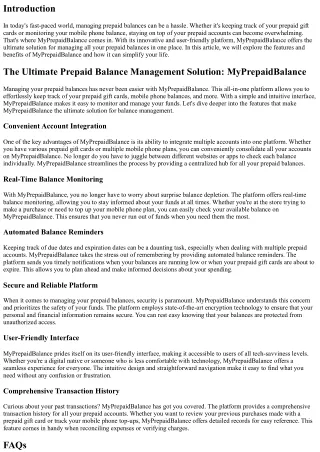 The Ultimate Prepaid Balance Management Solution: MyPrepaidBalance