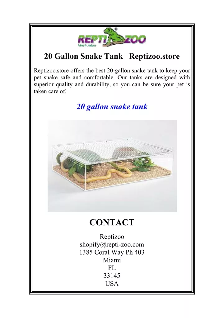 20 gallon snake tank reptizoo store