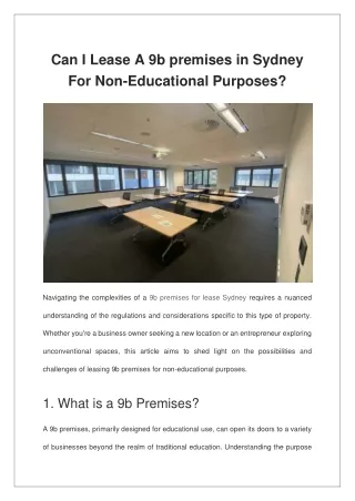 Can I Lease A 9b premises in Sydney For Non-Educational Purposes?
