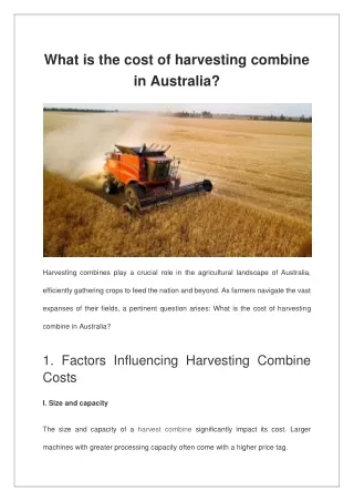 What is the cost of harvesting combine in Australia?