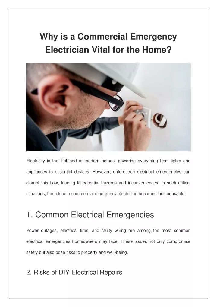 why is a commercial emergency electrician vital