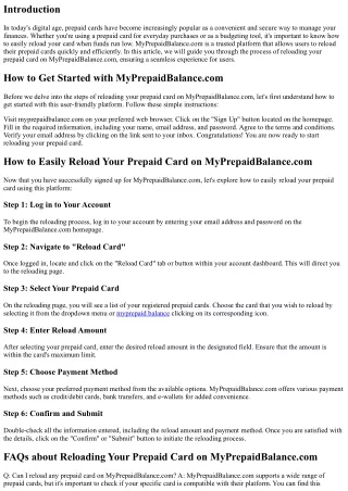How to Easily Reload Your Prepaid Card on MyPrepaidBalance.com