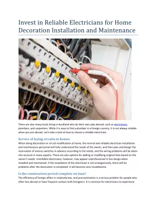 Invest in Reliable Electricians for Home Decoration Installation and Maintenance