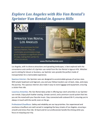 Explore Los Angeles with Rio Van Rental's Sprinter Van Rental in Agoura Hills
