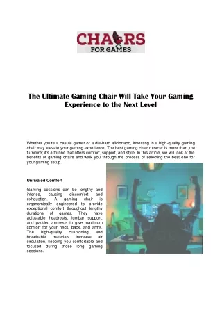 The Ultimate Gaming Chair Will Take Your Gaming Experience to the Next Level