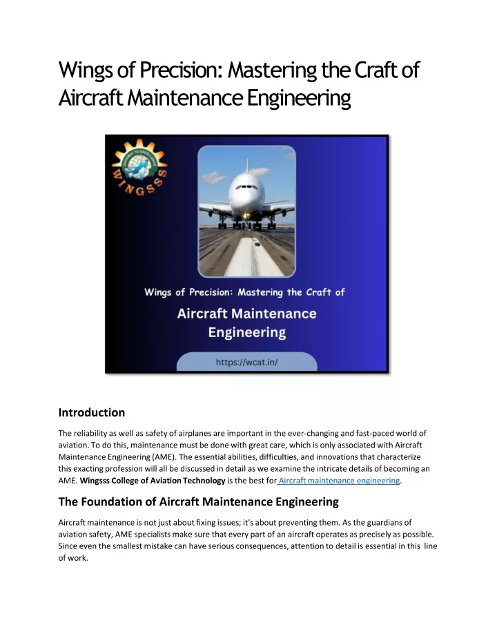 wings of precision mastering the craft of aircraft maintenance engineering