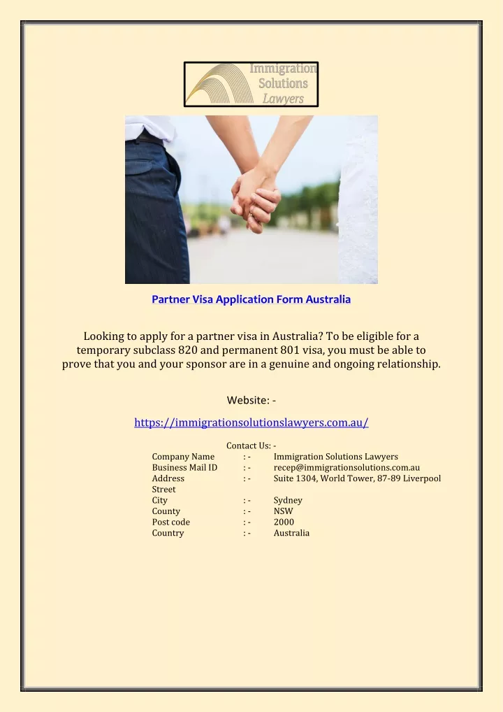 PPT - Partner Visa Application Form Australia | Immigration Solutions ...