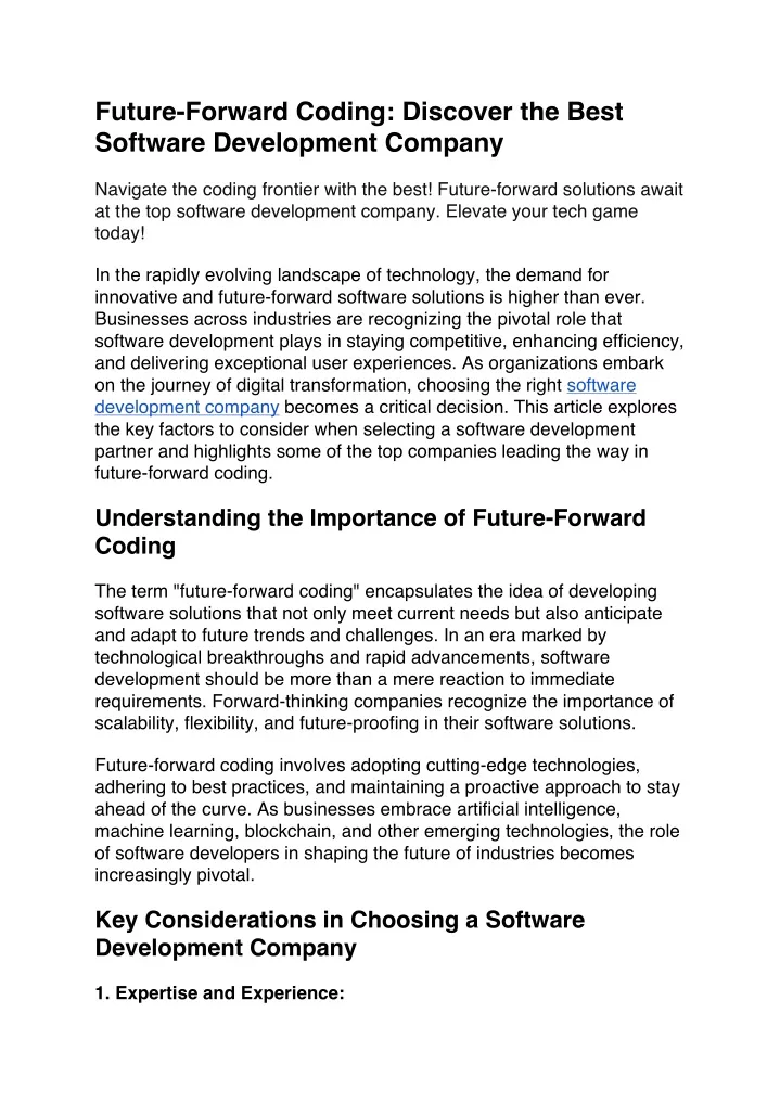 future forward coding discover the best software