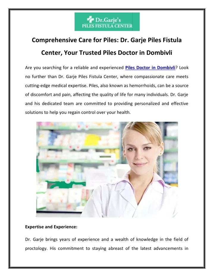 comprehensive care for piles dr garje piles