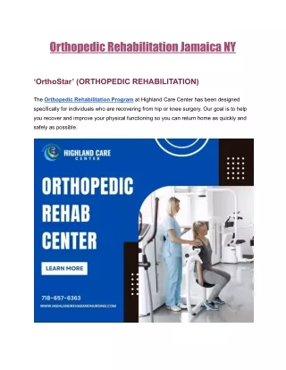 Top - rated Orthopedic Rehabilitation Jamaica NY | Highland Care Center