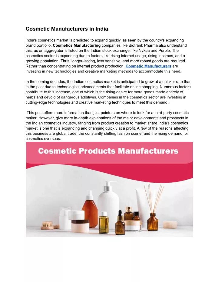 cosmetic manufacturers in india