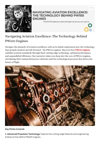 Navigating Aviation Excellence: The Technology Behind PW100 Engines