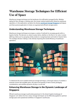 Warehouse Storage Techniques for Efficient Use of Space