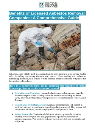 Benefits of Licensed Asbestos Removal Companies: A Comprehensive Guide