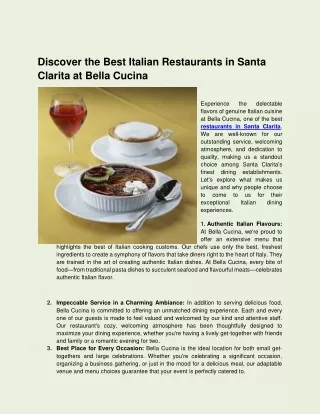 Discover the Best Italian Restaurants in Santa Clarita at Bella Cucina