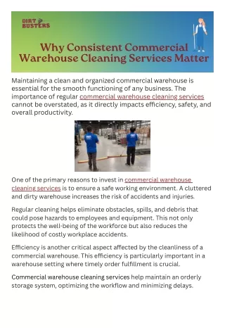 Why Consistent Commercial Warehouse Cleaning Services Matter - The Dirt Busters