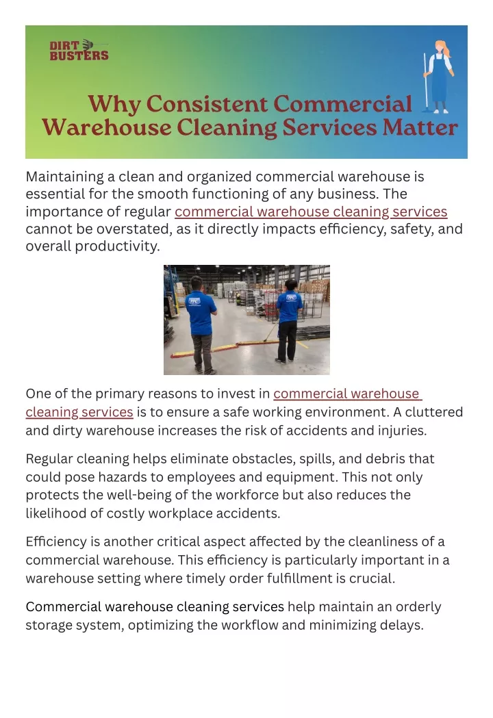 why consistent commercial warehouse cleaning