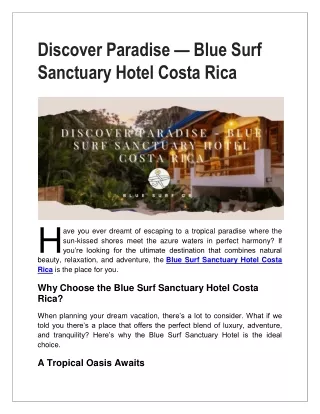 Discover Paradise — Blue Surf Sanctuary Hotel Costa Rica