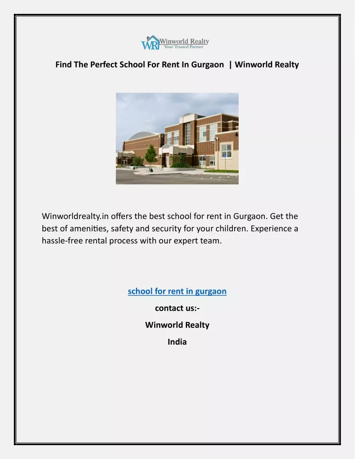 find the perfect school for rent in gurgaon