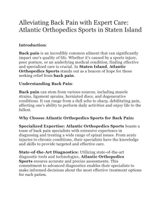 Alleviating Back Pain with Expert Care: Atlantic Orthopedics Sports in Staten Is