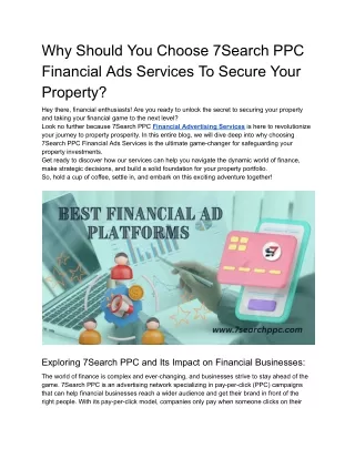 Why Should You Choose 7Search PPC Financial Ads Services To Secure Your Property