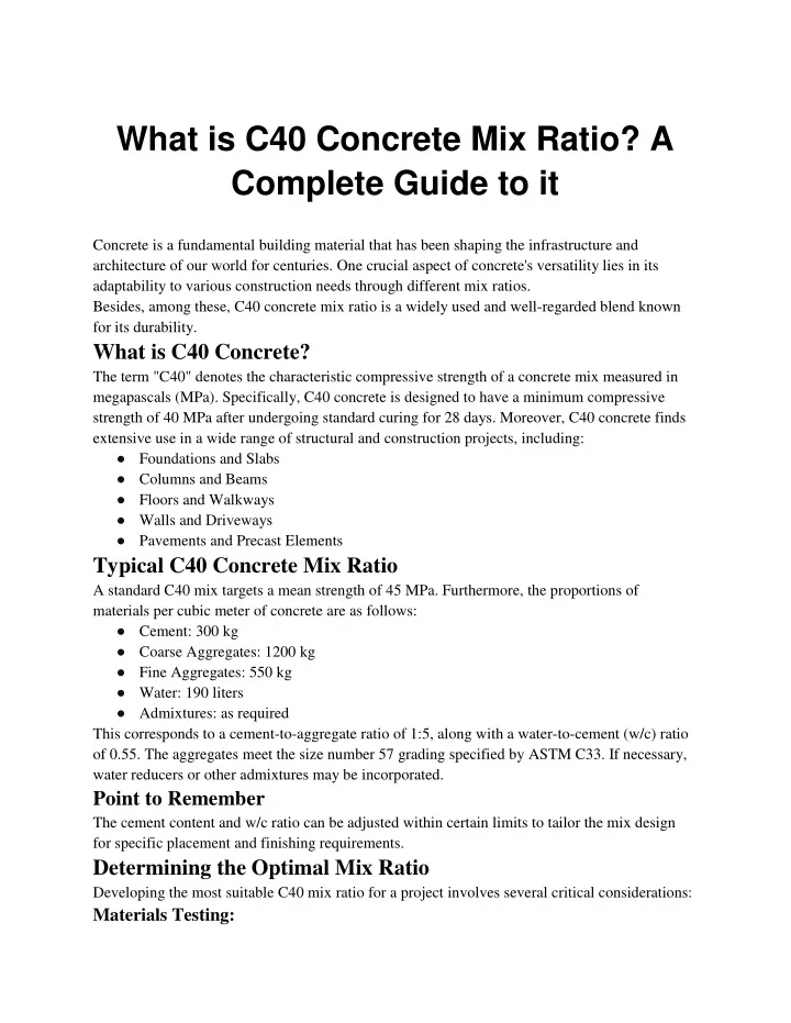 what is c40 concrete mix ratio a complete guide