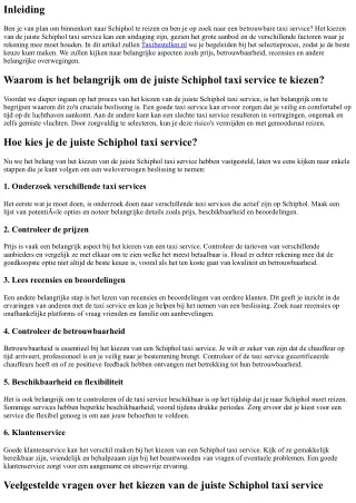 Hoe kies je de juiste Schiphol taxi service