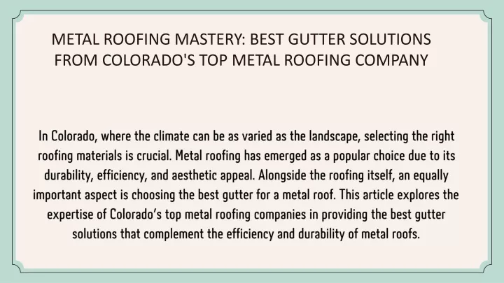 metal roofing mastery best gutter solutions from