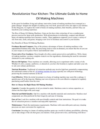 The Ultimate Guide to Home Oil Making Machines