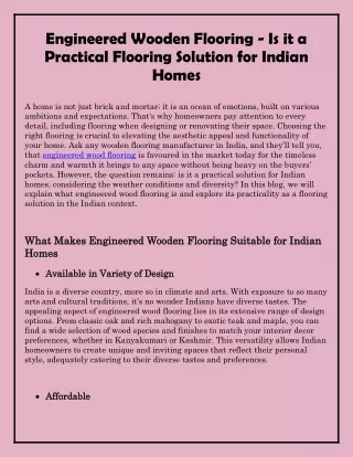 Engineered Wooden Flooring - Is it a Practical Flooring Solution for Indian Homes
