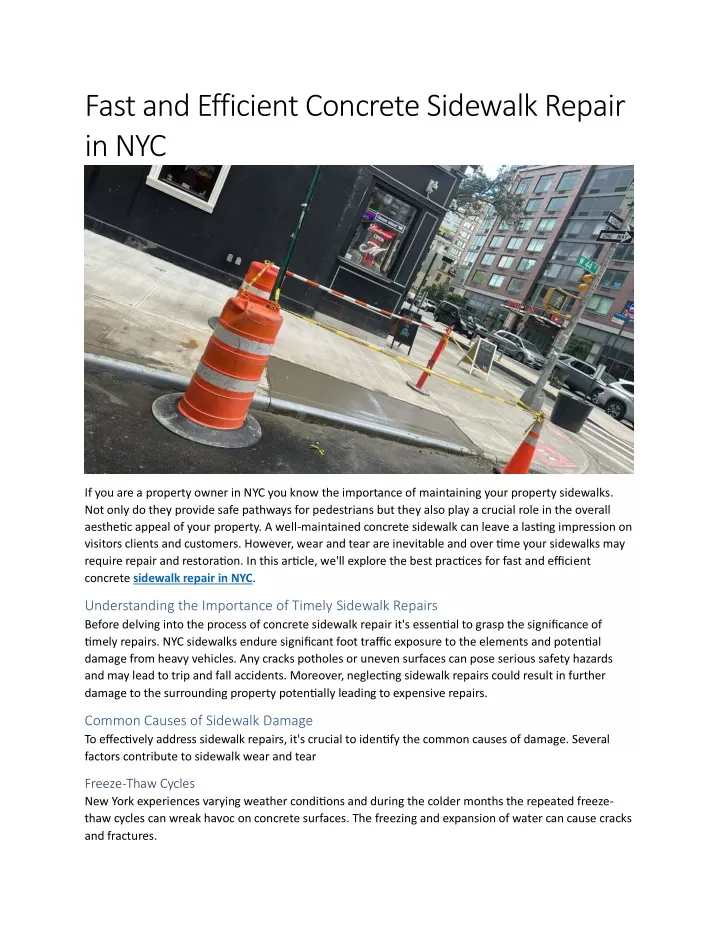 fast and efficient concrete sidewalk repair in nyc