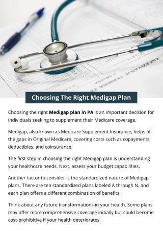 Choosing The Right Medigap Plan