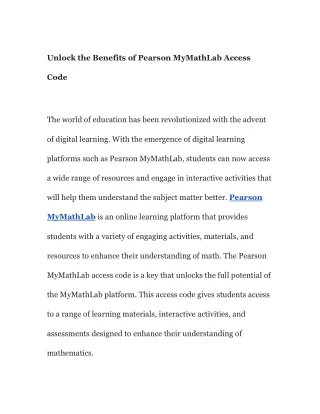 Unlock the Benefits of Pearson MyMathLab Access Code