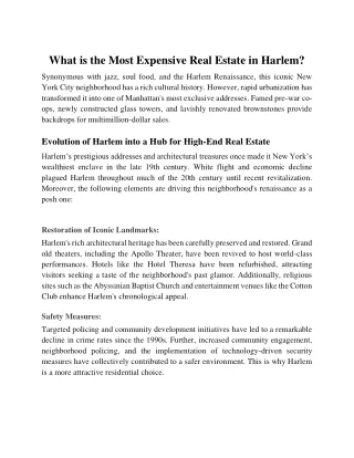 What is the Most Expensive Real Estate in Harlem