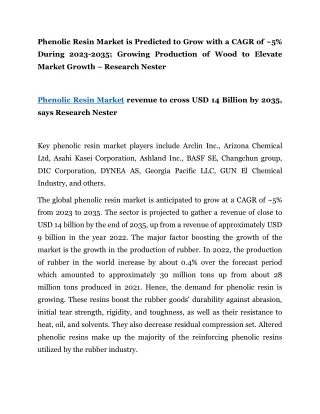 phenolic resin market is predicted to grow with