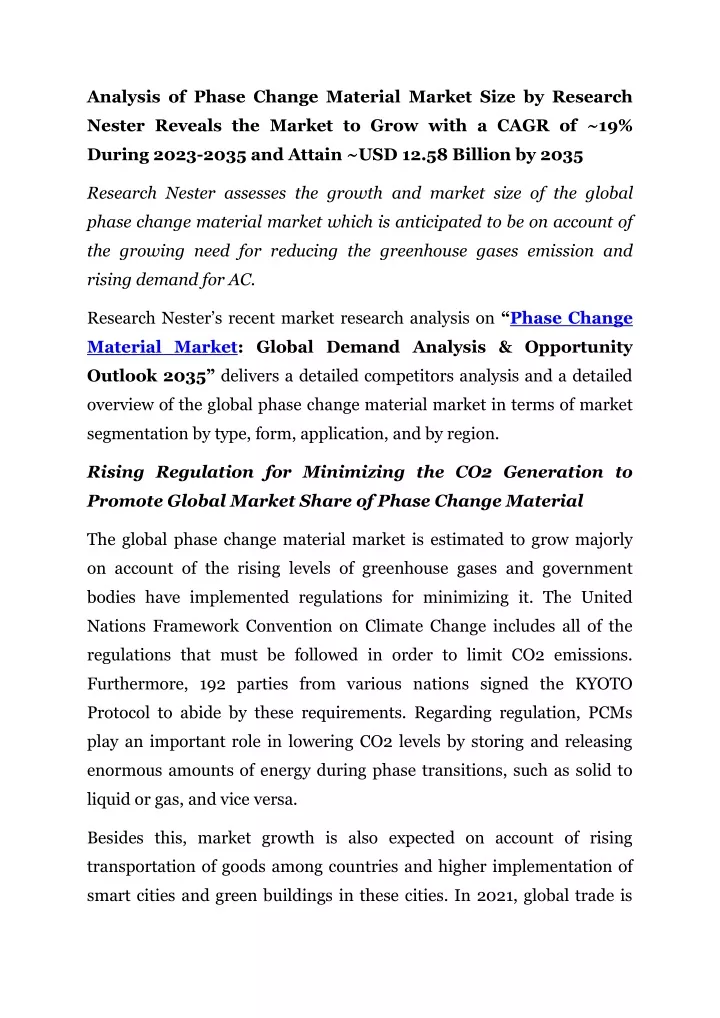 analysis of phase change material market size